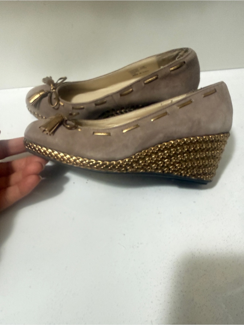 Ralph Lauren Taupe Suede Ballet Flats with Gold Tassel